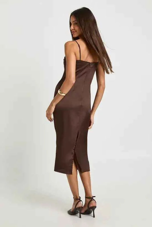 boohoo Ruched Cup Satin Midi Dress