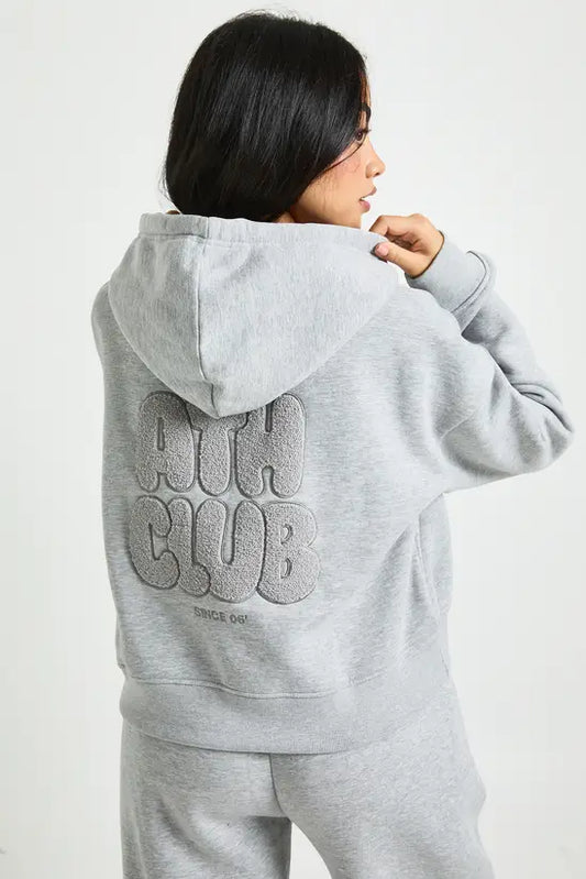 boohoo Ath Club Towelling Applique Boxy Zip Through Hoodie