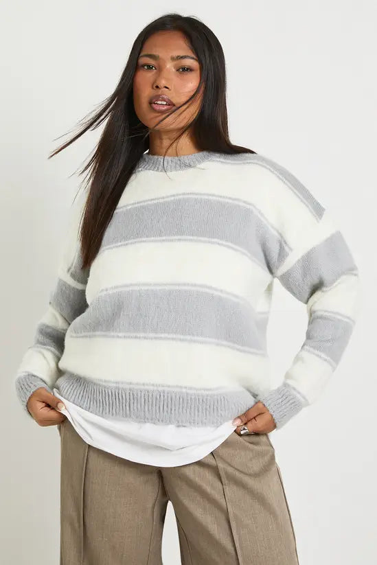 boohoo plus Oversized Marl Stripe Jumper