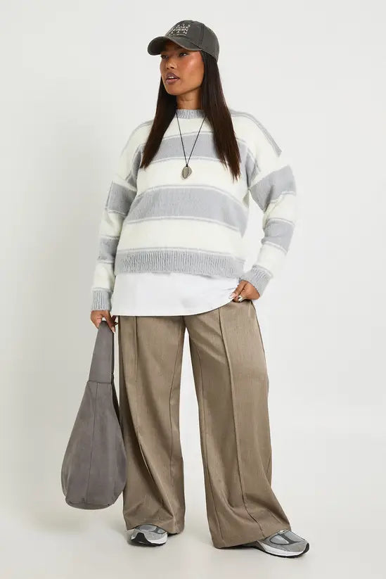boohoo plus Oversized Marl Stripe Jumper