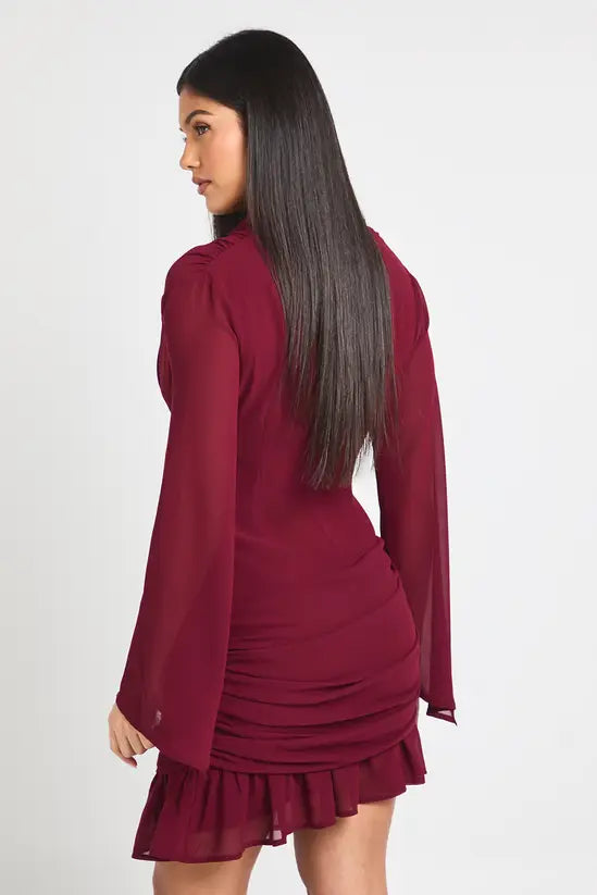 boohoo Cowl Long Sleeve Mini Dress