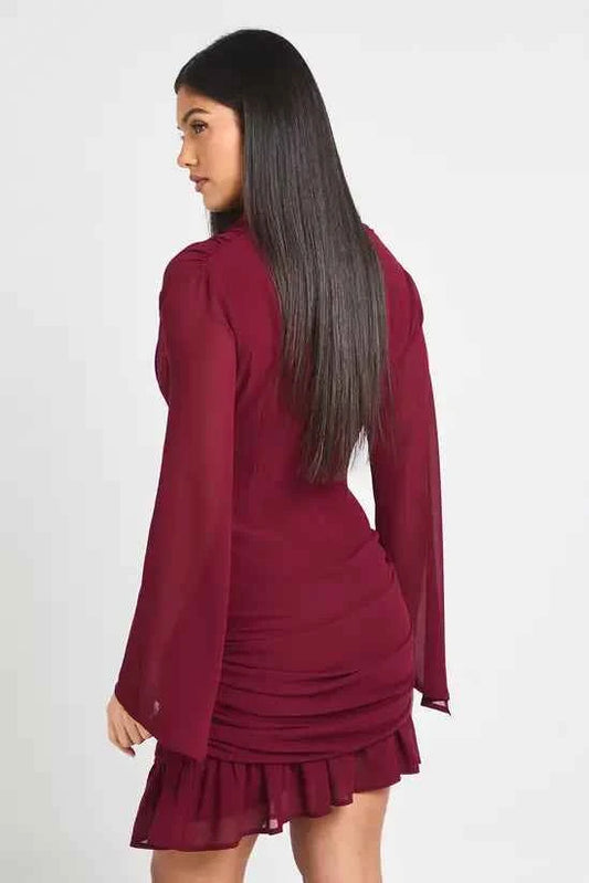 boohoo Cowl Long Sleeve Mini Dress