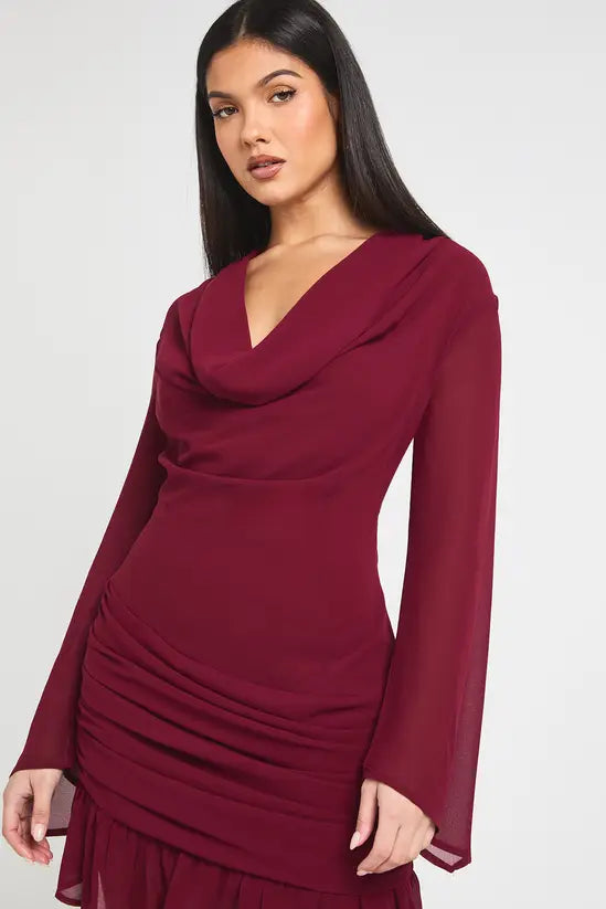boohoo Cowl Long Sleeve Mini Dress