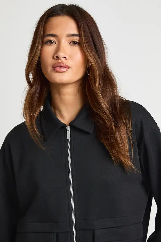 boohoo Interlock Cargo Pocket Zip Through Bomber Sweatshirt