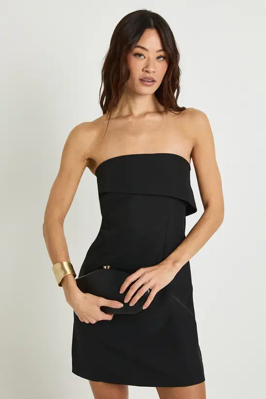 boohoo Tall Tailored Pleat Front Bandeau Mini Dress