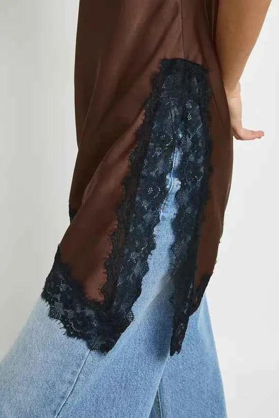 boohoo Satin Lace Contrast Longline Cami