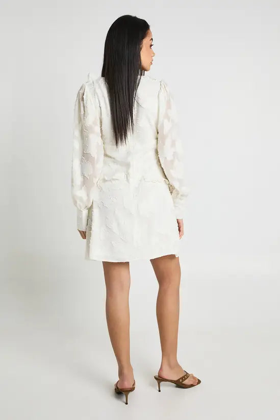Boohoo - Burnout Ruffle Detail Volume Sleeve Mini Dress