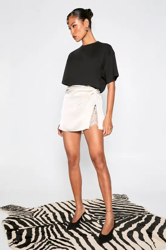 boohoo Lace Insert Satin Mini Skirt
