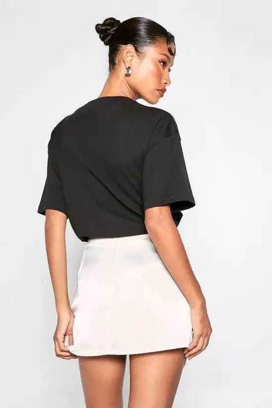 boohoo Lace Insert Satin Mini Skirt