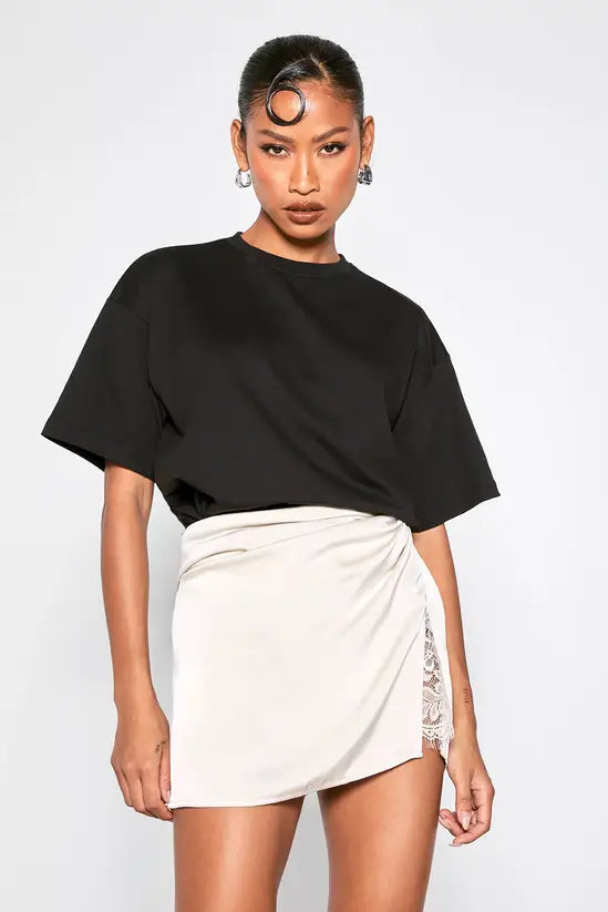 boohoo Lace Insert Satin Mini Skirt