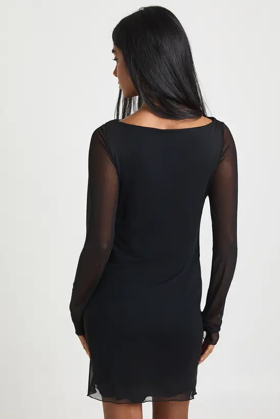 boohoo Knot Detail Long Sleeve Mini Dress