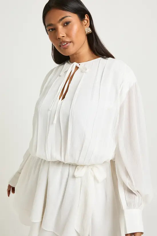 boohoo Plus Chiffon Blouson Ruffle Tie Belt Skater Dress