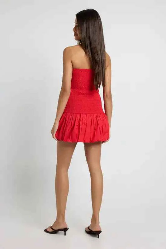 Boohoo Bandeau Ruched Bubble Hem Mini Dress