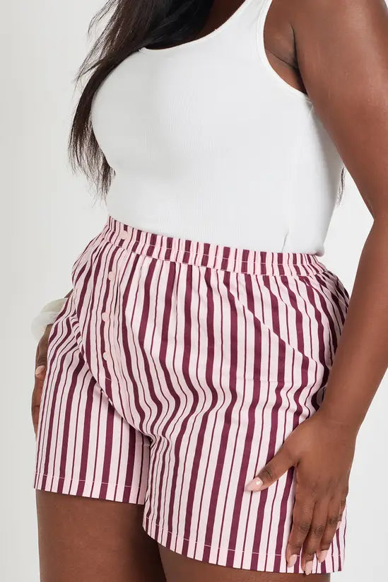 boohoo Plus Stripe Poplin Henley Short