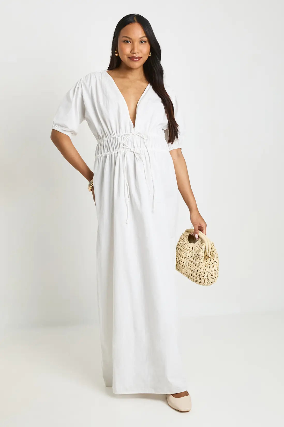 boohoo Maternity Ruched Tie Front Maxi Dress