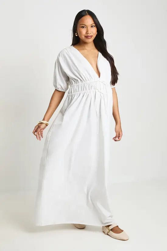 boohoo Maternity Ruched Tie Front Maxi Dress