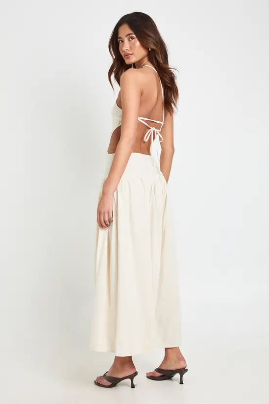 boohoo Premium Linen Cut Out Ruched Detail Midaxi Dress