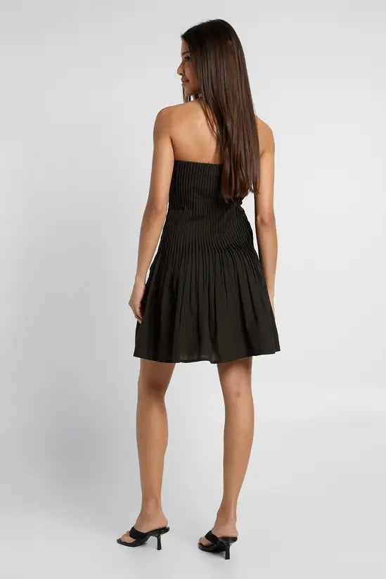 boohoo Linen Pleated Bandeau Skater Dress