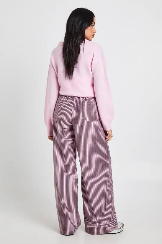 Boohoo Woven Stripe Elasticated Waist Wide Leg Trouser