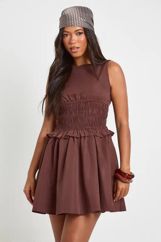 boohoo Sleeveless Shirred Waist Mini Dress