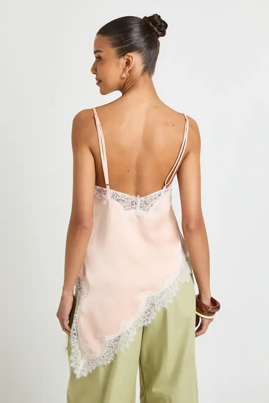 boohoo Asymmetric Hem Lace Satin Cami Top
