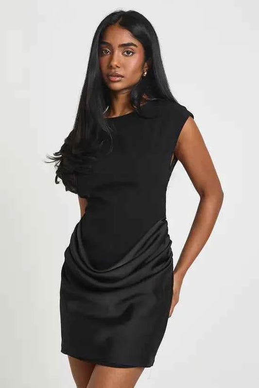 boohoo Satin Cowl Back Rose Detail Mini Dress