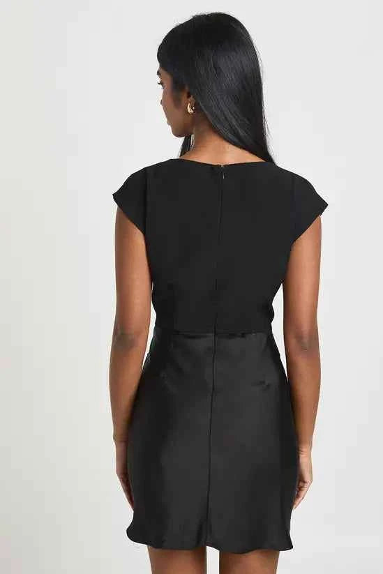 boohoo Satin Cowl Back Rose Detail Mini Dress