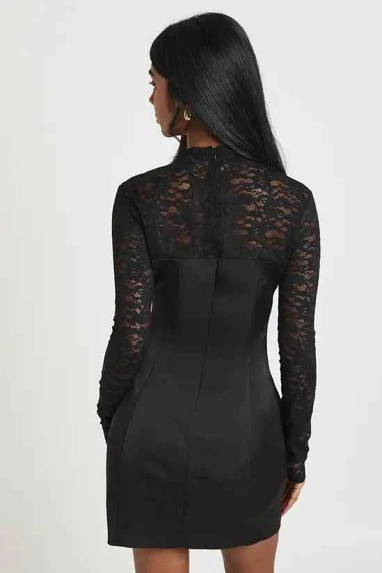 boohoo Lace High Neck Corset Mini Dress