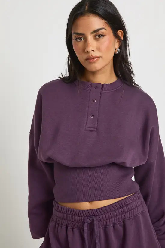 boohoo Deep Hem Henley Sweatshirt
