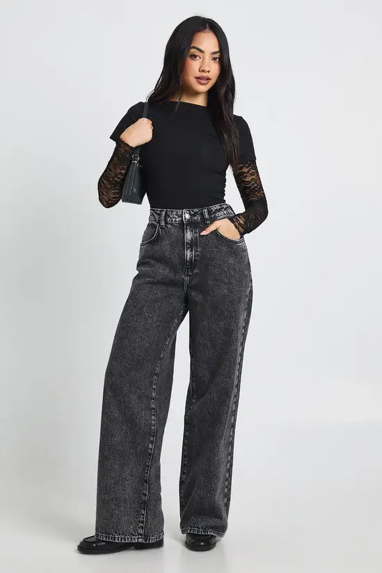 boohoo Lace Sleeved Baby Tee