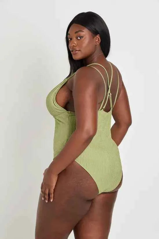boohoo Plus Textured Plunge Swimsuit