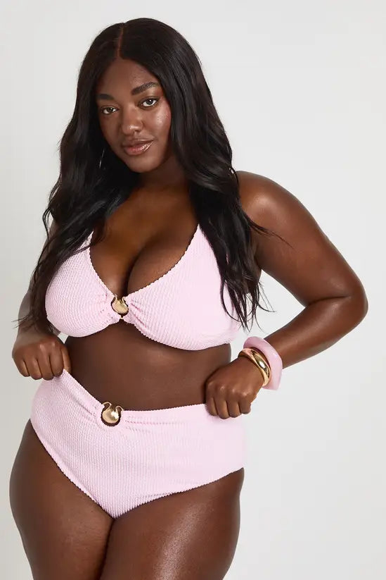 boohoo Plus Crinkle Shell Trim Bikini Top