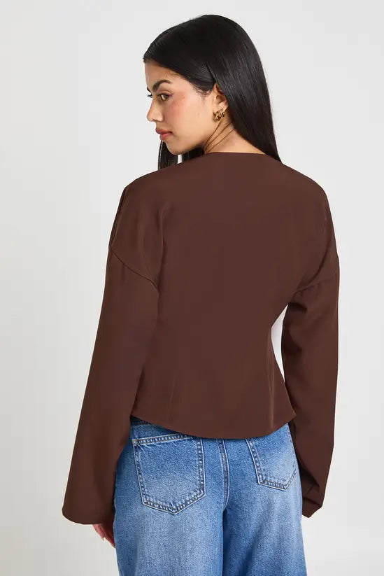 boohoo Gold Button Long Sleeve Wrap Top