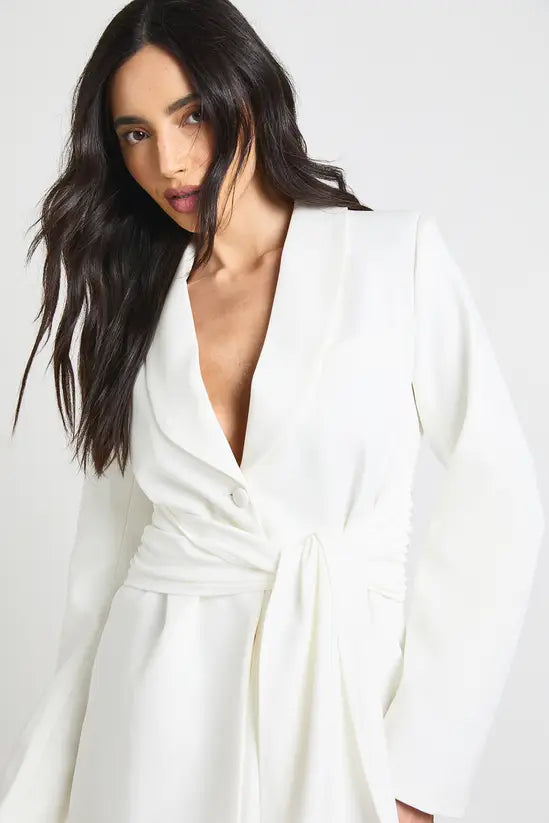 boohoo Obi Tie Waist Tailored Blazer Dress