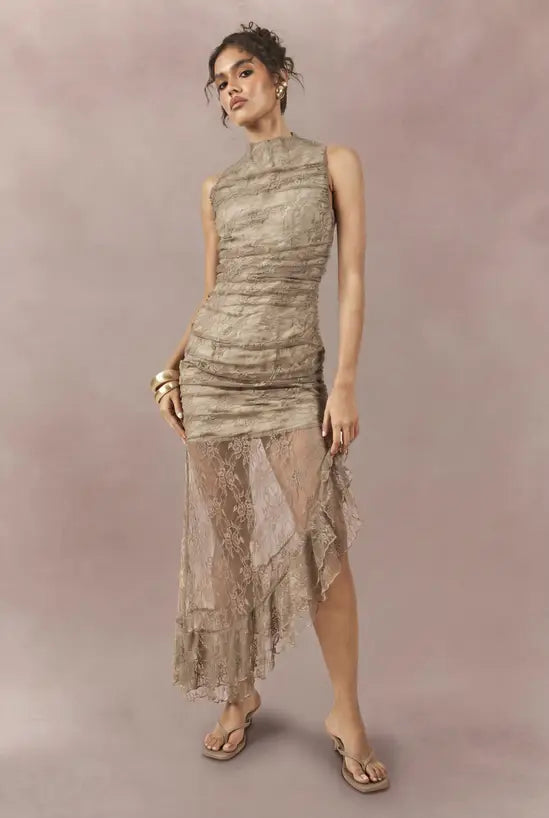 boohoo Lace Drape Detail Midaxi Dress