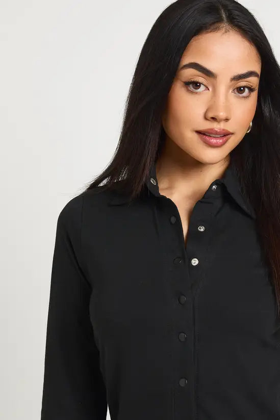 Boohoo Popper Front Collared Long Sleeve Dress