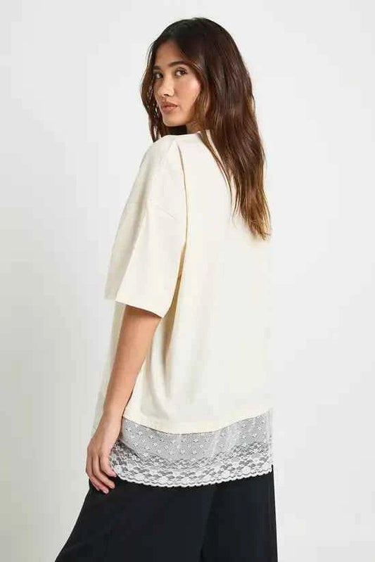 boohoo Oversized T-shirt with Lace Hem Trim