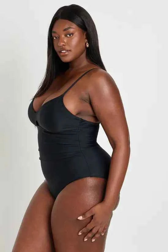 boohoo Plus Tummy Control Plunge Key Hole Swimsuit