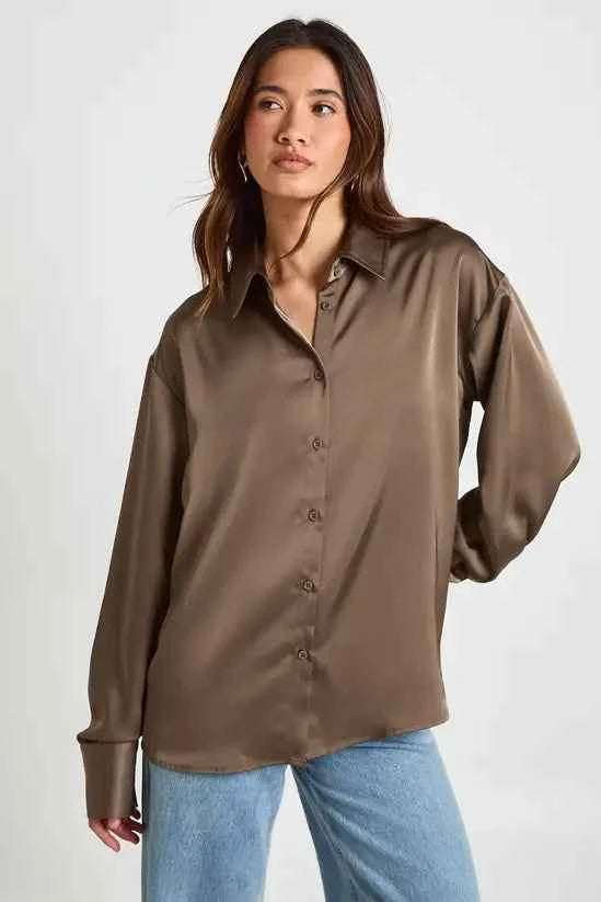 boohoo Satin Button Down Shirt