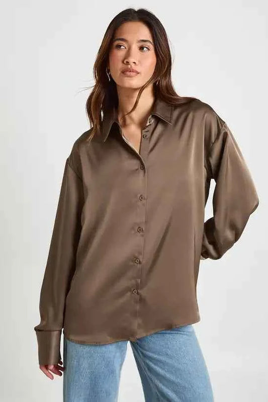 boohoo Satin Button Down Shirt