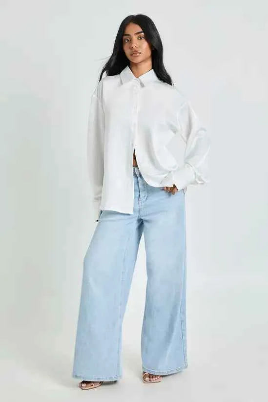 boohoo Satin Button Down Shirt