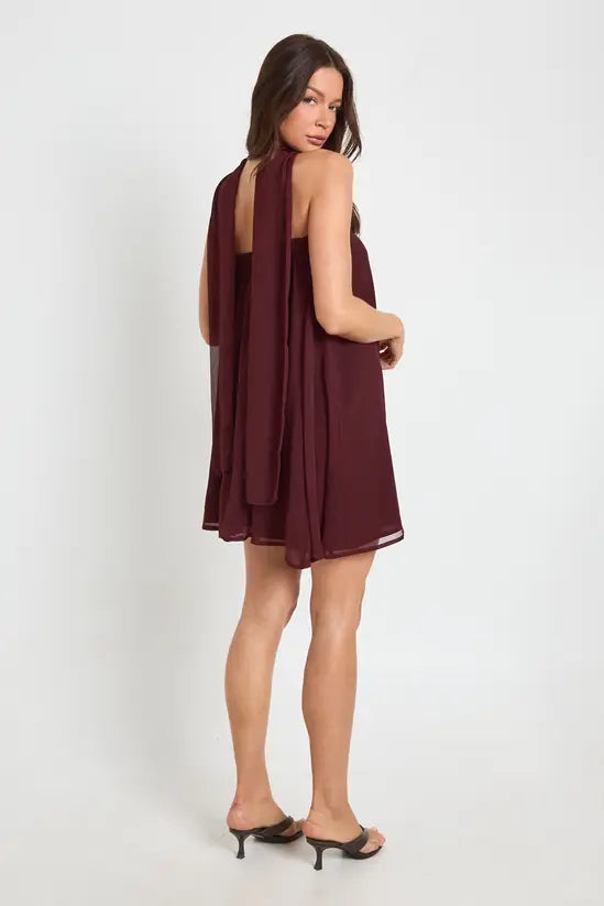 boohoo Scarf Detail Trapeze Mini Dress