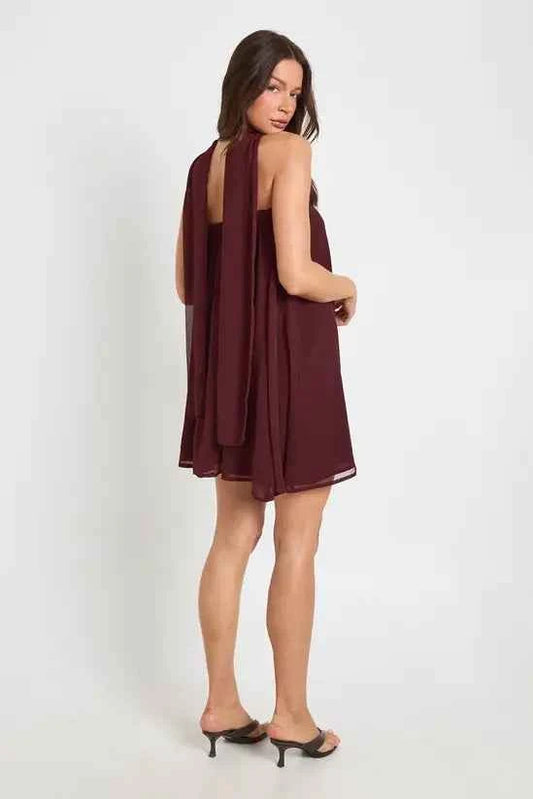 boohoo Scarf Detail Trapeze Mini Dress