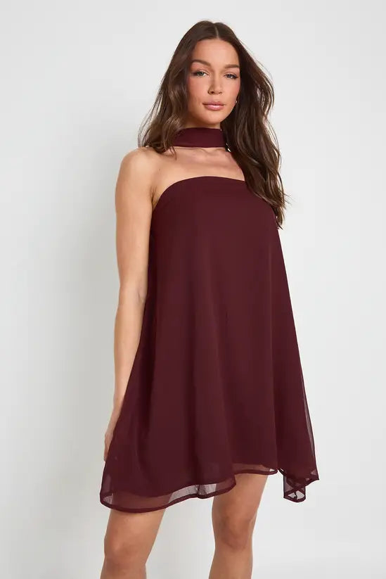 boohoo Scarf Detail Trapeze Mini Dress