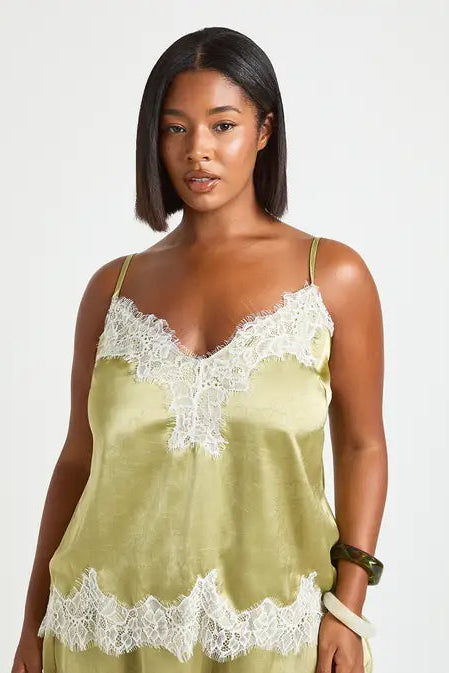 boohoo Plus Hammered Satin Lace Trim Cami Top