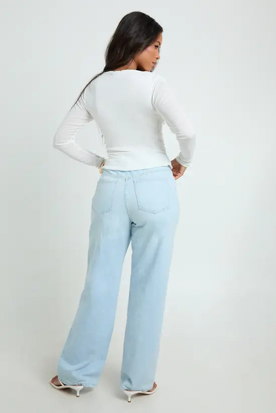 boohoo Sheer Textured Twist Front Long Sleeve Top