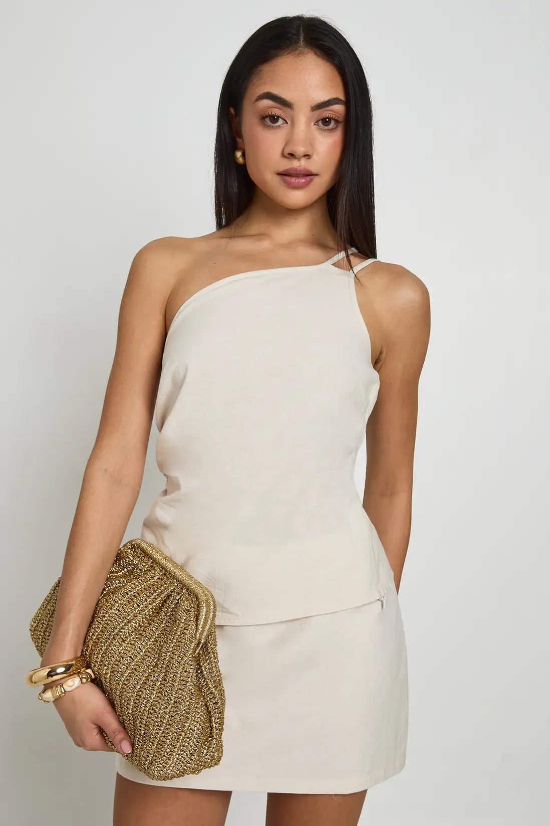 boohoo Linen Look Asymmetric Cami