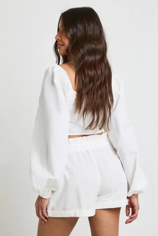 Boohoo Linen Look Knot Crop & Paperbag Waist Shorts SET