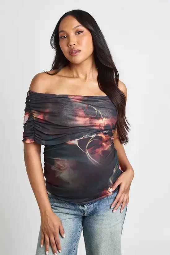 boohoo Maternity Printed Asymmetric Ruched Top