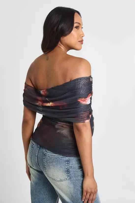 boohoo Maternity Printed Asymmetric Ruched Top